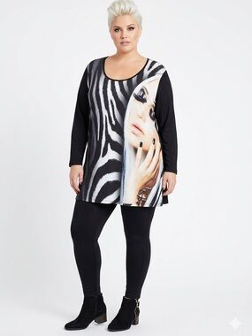 EDMOND BOUBLIL FRENCH designer Graphic  Black tunic zebra print SIZE XX-Large